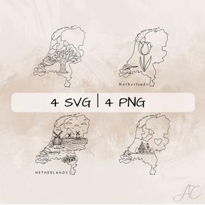 Pays-Bas SVG Bundle, Pays-Bas PNG, Pays-Bas contour des cliparts, images de carte des Pays-Bas dessinées à la main pour impression et gravure