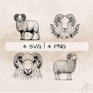Pakiet Ram SVG, samiec owcy PNG, owca Clipart, ręcznie rysowane obrazy barana do druku i grawerowania