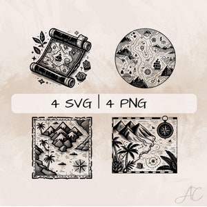 Carte SVG Bundle, aventure PNG, clipart carte au Trésor, images de carte au Trésor dessinées à la main pour impression et gravure