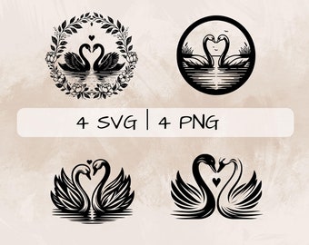 Swans SVG Bundle, Swans PNG ,Kissing Swans Clipart, Hand drawn Love Swans pictures for print and engraving