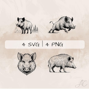 Delicate Wild Boar SVG Bundle, Wild Boar Line Art PNG, Floral Wild Boar Clipart, Hand drawn Wild Boar pictures for print and engraving