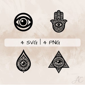 Evil Eye SVG bundle, Hamsa PNG, Nazar Eye clipart, Hand drawn Evil Eye pictures for print and engraving