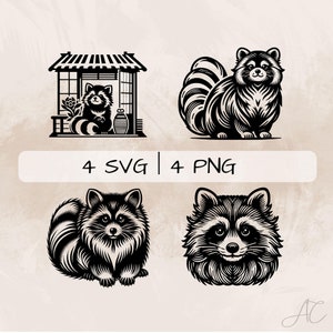 Japanese Racoon Dog SVG Bundle, Tanuki PNG , Racoon Dog Clipart, Hand drawn Japanese Racoon Dog pictures for print and engraving
