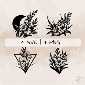 Gladiolus SVG Bundle, Gladiolus Flower PNG ,Gladiolus Clipart, Hand drawn Gladiolus pictures for print and engraving