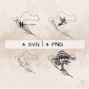 Croatia SVG Bundle, Croatia Outline PNG ,Croatia Country Clipart, Hand drawn Croatia pictures for print and engraving
