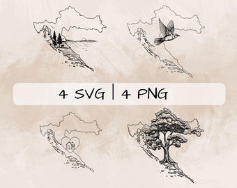 Croatia SVG Bundle, Croatia Outline PNG ,Croatia Country Clipart, Hand drawn Croatia pictures for print and engraving