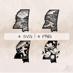 Mississippi SVG Bundle, Mississippi contour PNG, Mississippi State Clipart, images Mississippi dessinées à la main pour impression et gravure