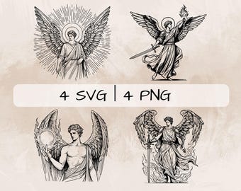 Archangel Uriel SVG Bundle, Saint Uriel PNG, Uriel and Fire Clipart, Hand drawn St Uriel pictures for print and engraving