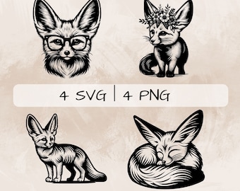 Fennec Fox SVG bundle, Fennec Fox With Flowers PNG, Cute Fennec Fox Clipart, Hand drawn Fennec Fox pictures for print and engraving