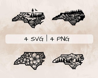 North Carolina SVG Bundle, North Carolina Karte PNG, North Carolina Clipart, handgezeichnete North Carolina Bilder zum Drucken und Gravieren