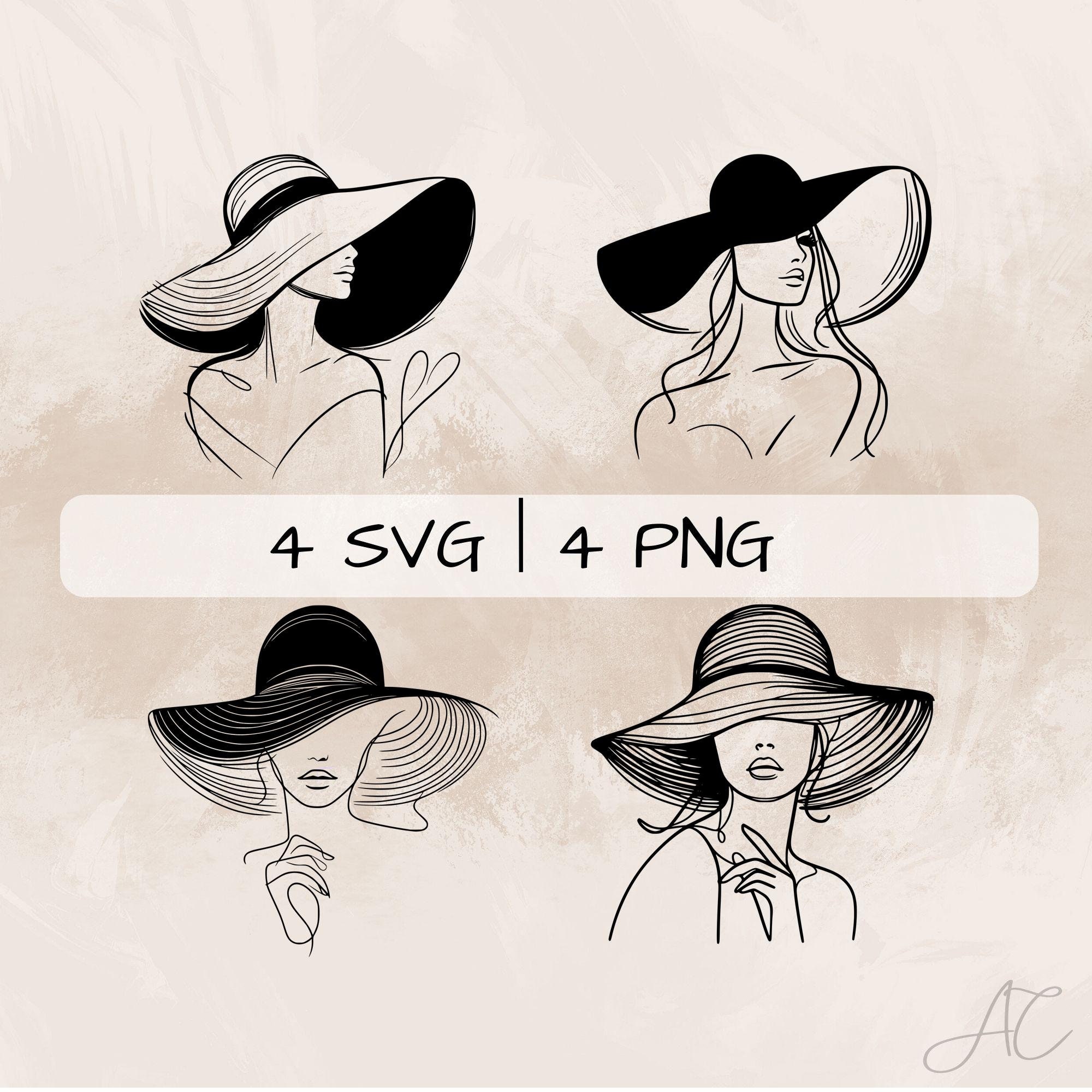 Hat SVG Bundle, Fashion PNG, Model Line Art Clipart, Hand drawn Summer Hat pictures for print and engraving