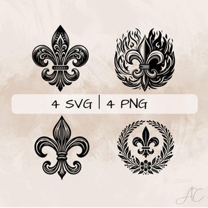 Fleur De Lis SVG Bundle, Fleur De Lis PNG, Fleur De Lis Clipart, Imágenes de Fleur De Lis dibujadas a mano para imprimir y grabar