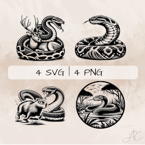 Anaconda SVG bundle, Anaconda and Prey PNG, Anaconda in Swamp Clipart, Hand drawn Anaconda  Snake pictures for print and engraving