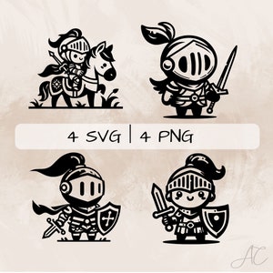 Niedliches Ritter SVG & PNG Bundle, Ritter PNG, Ritter auf Pferd Clipart, Handgezeichnete Ritter Bilder zum Drucken und Gravieren