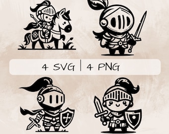 Cute Knight SVG & PNG Bundle, Knight PNG, Knight on Horse Clipart