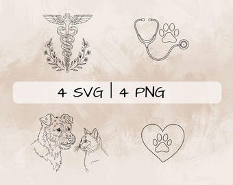 Veterinarian SVG Bundle, Vet PNG , Vet Tech Clipart, Hand drawn Veterinarian pictures for print and engraving