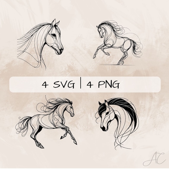 Horse Line art SVG Bundle, Horse Head PNG, Horse Running Clipart, Hand drawn Horse Picture for print and engraving