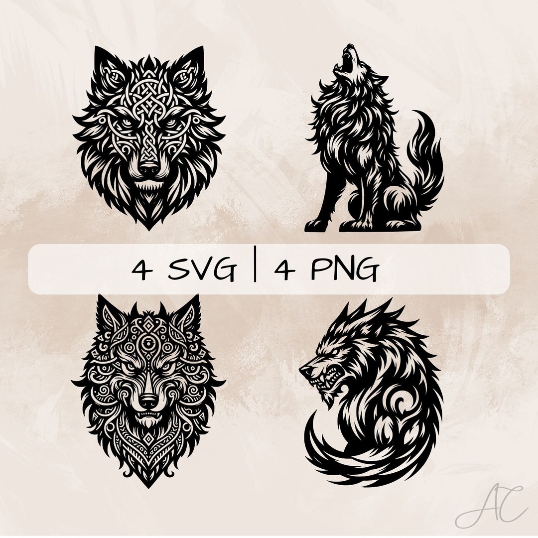 Fenrir SVG Bundle, Wolf PNG, Norse Mythology Clipart, Hand Drawn Fenrir