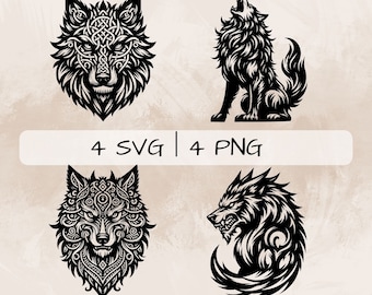 Pacchetto Fenrir SVG, Wolf PNG, Clipart della mitologia norrena, immagini Fenrir Wolf disegnate a mano per la stampa e l'incisione
