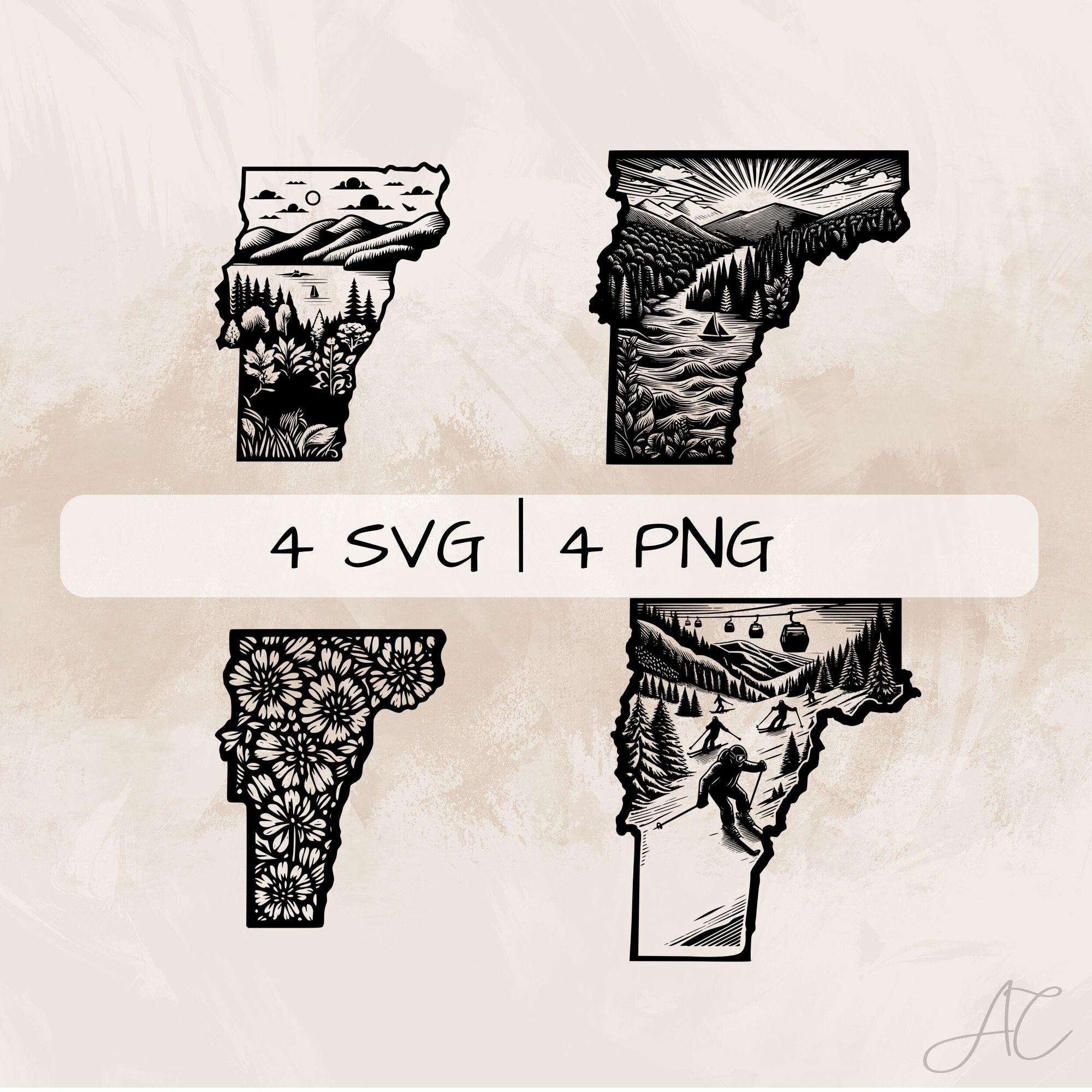 Vermont SVG Bundle, Vermont Map PNG , Vermont Outline Clipart, Hand ...