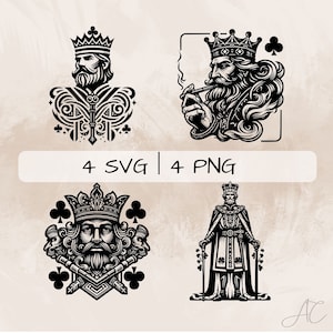 Pacote SVG King of Clubs, King PNG, Club King Clipart, imagens desenhadas à mão do King of Clubs para impressão e gravação
