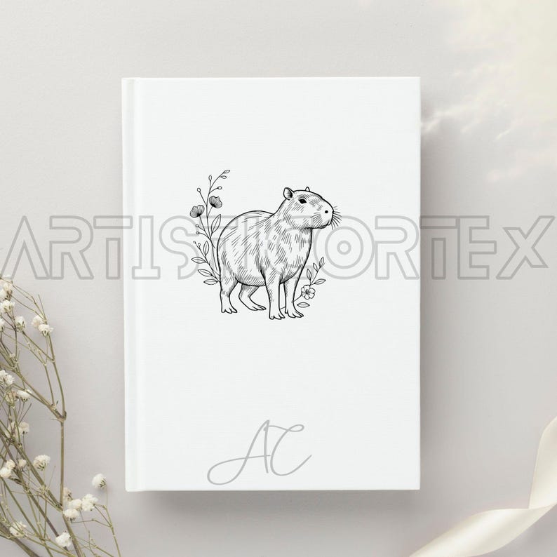 Delicate Capybara SVG Bundle, Capybara Line Art PNG, Cute Capybara Face Clipart, Hand drawn Floral Capybara pictures for print and engraving image 5
