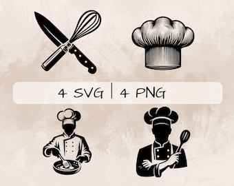 Chef SVG Bundle, Cooking PNG , Chef Hat Clipart, Hand drawn Chef pictures for print and engraving