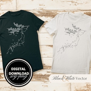 Japan SVG Bundle, Japan Outline PNG ,Japan Map Clipart, Hand drawn Japan and Cherry Blossom Sakura pictures for print and engraving
