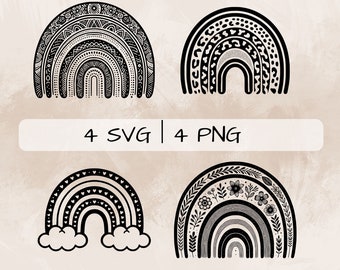 Regenbogen SVG Bundle, Regenbogen mit Leoparden Muster PNG, Regenbogen und Herzen Clipart, Handgezeichnete Regenbogen Bilder zum drucken und gravieren