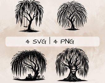 Willow Tree SVG bundle, Willow Tree and Swing PNG, Willow Tree and Lovers Clipart , Hand drawn Willow Tree pictures for print and engraving