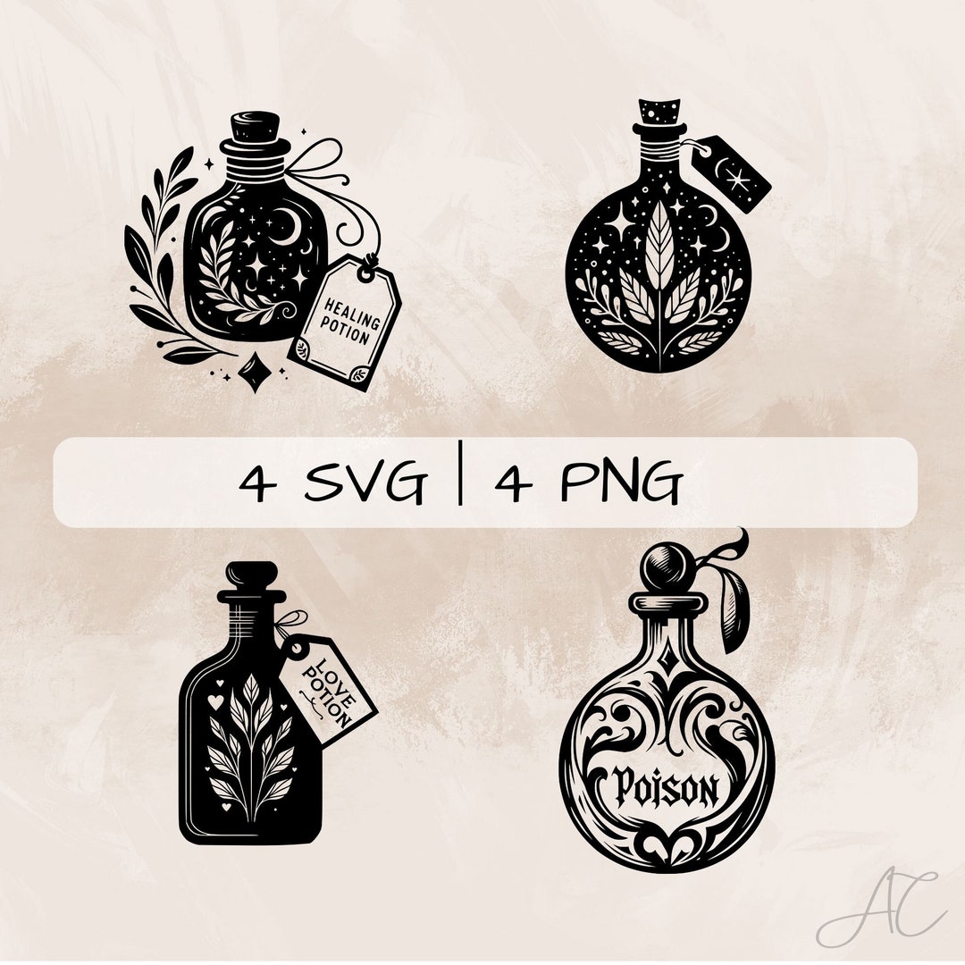Potion Bottle SVG Bundle, Poison Bottle PNG, Healing Potion Clipart ...