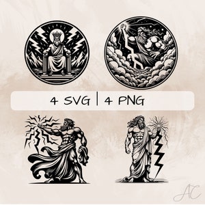 Zeus SVG bundle, God of lightning PNG, Mythology Clipart, Hand drawn Zeus pictures for print and engraving