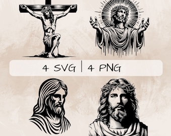 Jesus SVG bundle, Jesus on Cross PNG, Jesus Face Clipart, Hand drawn Jesus pictures for print and engraving