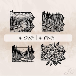 Pennsylvania SVG Bundle, Pennsylvania Map PNG ,Pennsylvania Outline Clipart, Hand drawn Pennsylvania pictures for print and engraving