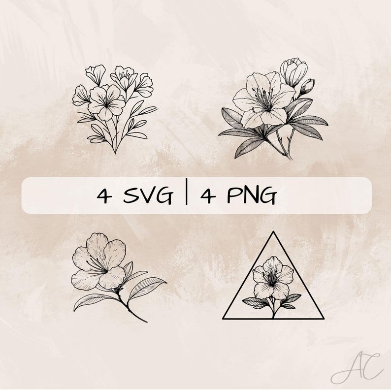 Azalea SVG Bundle, Azalea Flower PNG ,azalea Clipart, Hand Drawn Azalea ...