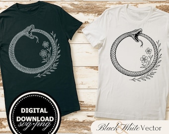 Ouroboros SVG Bundle, Infinity Snake PNG, Floral Ouroboros Clipart, Hand drawn Ouroboros pictures for print and engraving