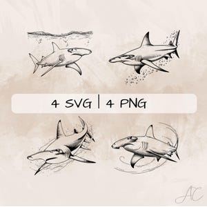 Pacote SVG de tubarão-martelo, tubarão PNG, clipart de tubarão-martelo, imagens de tubarão-martelo desenhadas à mão para impressão e gravação