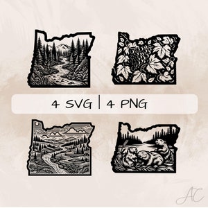 Paquete SVG de Oregón, Mapa de Oregón PNG, Imágenes prediseñadas del contorno de Oregón, Imágenes de Oregón dibujadas a mano para imprimir y grabar
