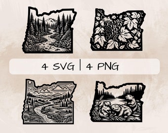 Oregon SVG Bundle, Oregon Map PNG ,Oregon Outline Clipart, Hand drawn Oregon pictures for print and engraving