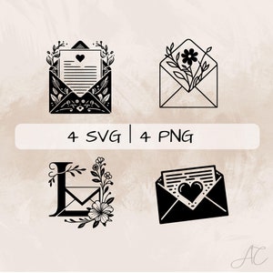 Brief SVG Bundle, Buchstabe PNG, Liebesbrief Clipart, handgezeichnete Blumenbrief Bilder zum drucken und gravieren