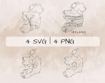 Ireland SVG Bundle, Ireland Outline PNG ,Ireland Country Clipart, Hand drawn Ireland Map pictures for print and engraving