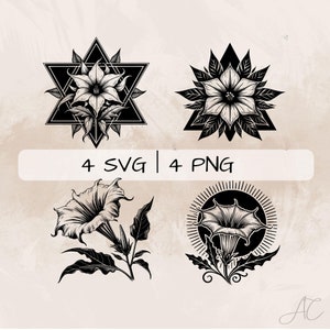 Sacred Datura SVG Bundle, Datura Flower PNG ,Moon Flower Clipart, Hand drawn Sacred Datura pictures for print and engraving