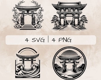 Pacote Torii Gate SVG, Portão Japonês PNG, Torii Gate e Sakura Clipart, imagens desenhadas à mão do Torii Gate para impressão e gravação