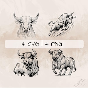 Hand Drawn Bull SVG Bundle: Clipart for Print & Engraving (Digital Download)