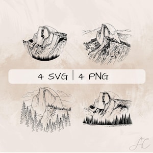 Yosemite Half Dome SVG Bundle, Yosemite PNG , Mountain Clipart, Hand drawn Yosemite's Half Dome pictures for print and engraving