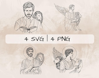 Saint Mark SVG Bundle, Mark the Evangelist PNG, St Mark Clipart, Hand drawn St Mark pictures for print and engraving