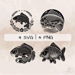 Carp Fish SVG Bundle, Carp PNG ,Carp Fish Clipart, Hand drawn Carp Fish pictures for print and engraving