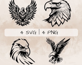 Eagle SVG Bundle, Eagle head PNG, Eagle Flying Clipart, Hand drawn Eagle pictures for printing and engraving