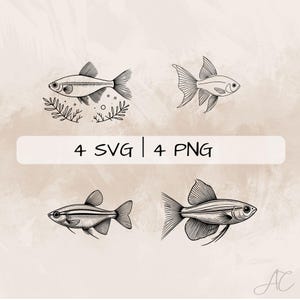 May include: Four black and white line drawings of fish. The fish are in various poses, including swimming and resting. The drawings are simple and elegant, and would be perfect for use in a variety of projects.