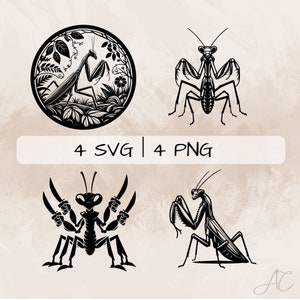 Mantis SVG bundle, Praying Mantis PNG, Mantis with Sword Clipart, Hand drawn Mantis pictures for print and engraving
